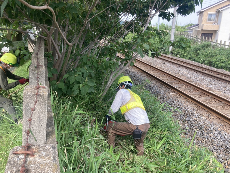 埼玉県さいたま市大宮区 線路沿い 伐採工事 作業中