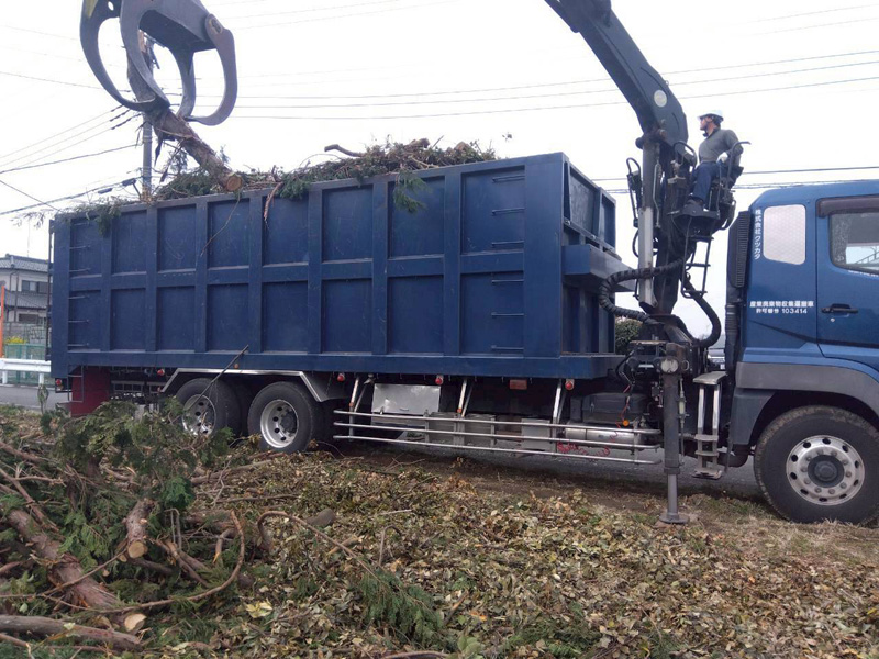 埼玉県行田ガーデン 真名板薬師堂 檜伐採搬出 作業中